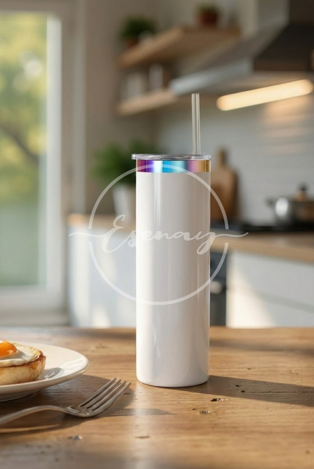 MakerFlo 20oz Skinny Rainbow Electroplated Tumbler Image | 1 Styled Image Mockup | White w/o Handle