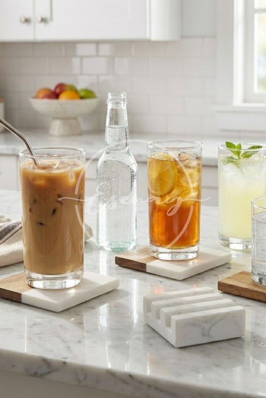 MakerFlo Marble & Wood Coaster Image Set 1 | 2 Styled Image Mockups