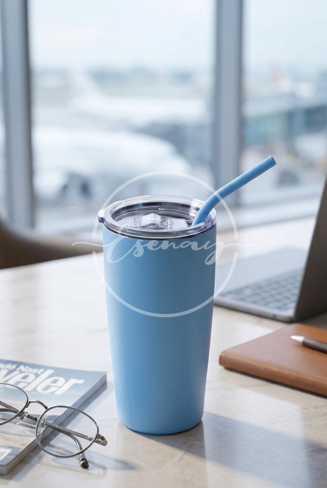 MakerFlo 20oz Tumbler Image | 1 Styled Image Mockup | Sky Blue
