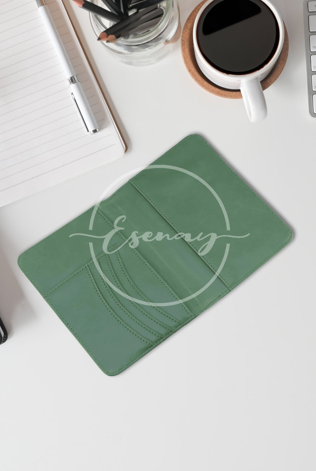 MakerFlo Laserette Passport Wallet Images Set | 2 Styled Image Mockups | Sage