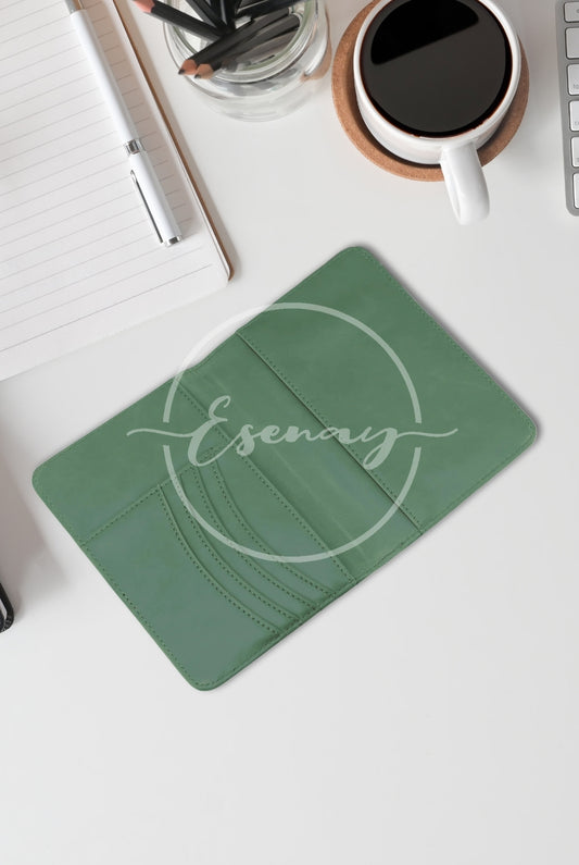MakerFlo Laserette Passport Wallet Images Set | 2 Styled Image Mockups | Sage