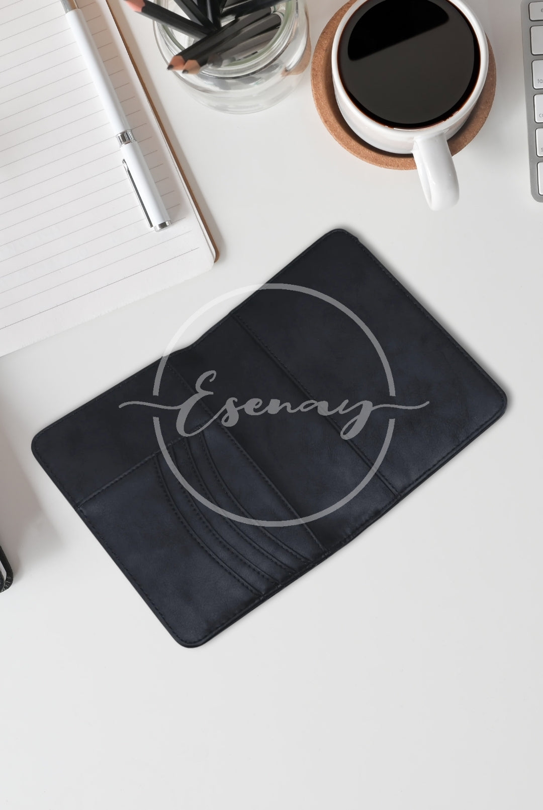 MakerFlo Laserette Passport Wallet Images Set | 2 Styled Image Mockups | Black