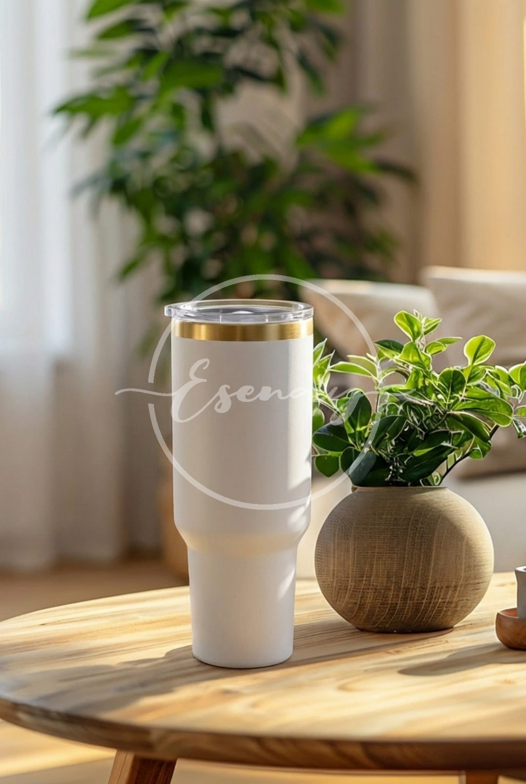 MakerFlo 40oz Gold Electroplated Tumbler Image | 1 Styled Image Mockup | White w/o Handle