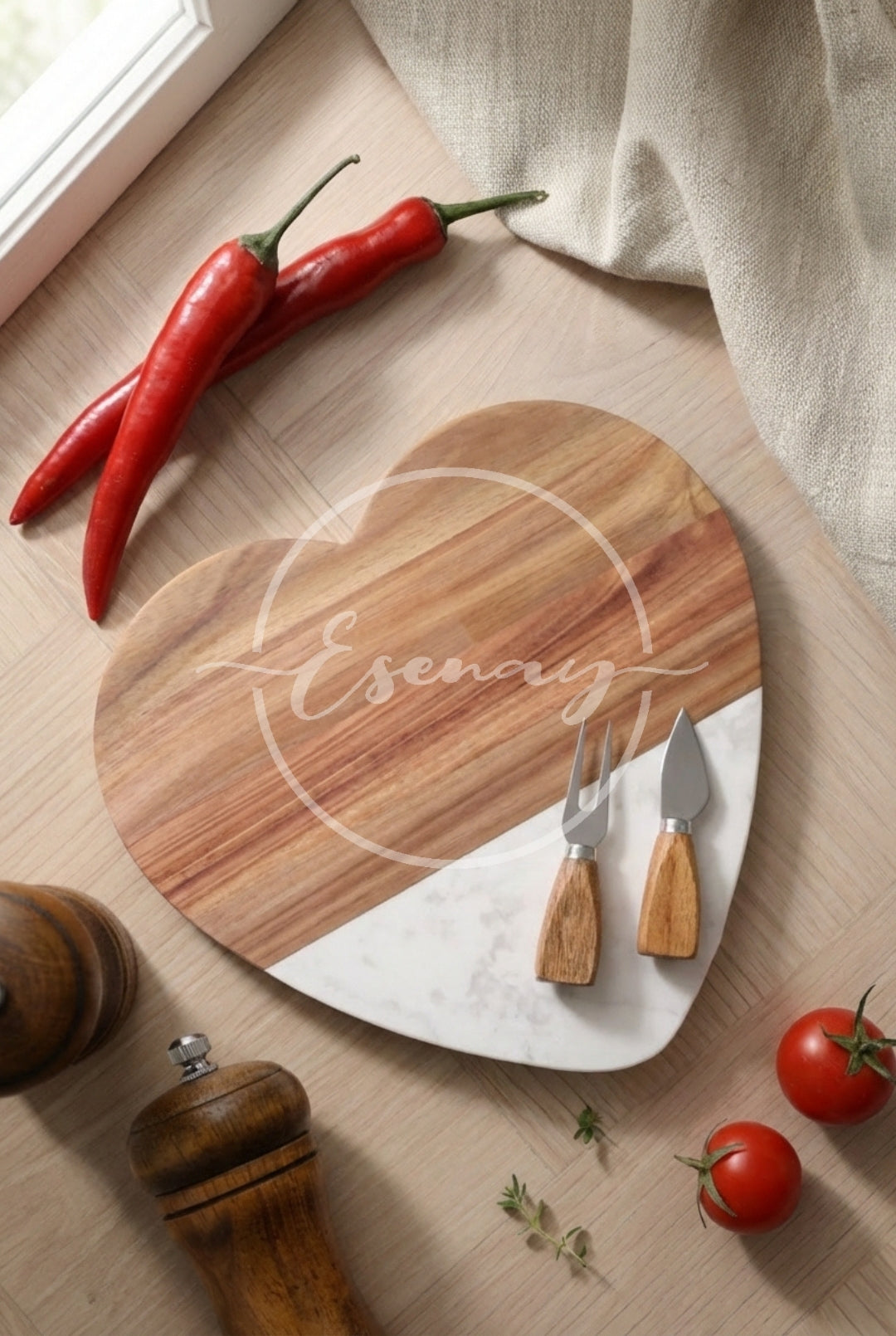 MakerFlo Heart Serving Board Images Set 3 | 2 Styled Image Mockups