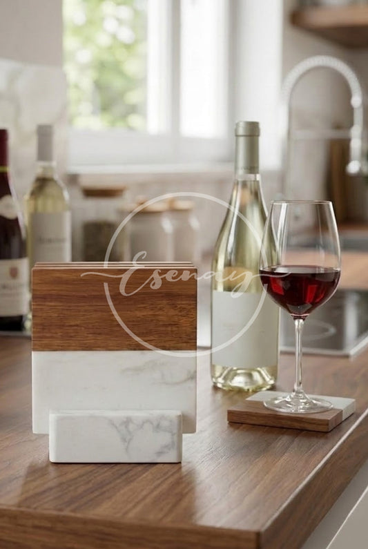 MakerFlo Marble & Wood Coaster Image Set 1 | 2 Styled Image Mockups