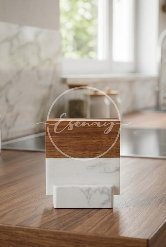 MakerFlo Marble & Wood Coaster Image Set 2 | 2 Styled Image Mockups