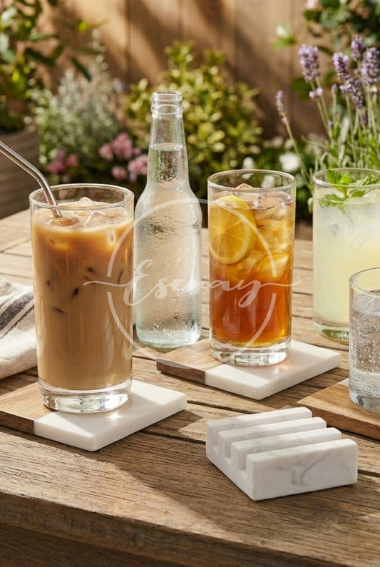MakerFlo Marble & Wood Coaster Image Set 2 | 2 Styled Image Mockups