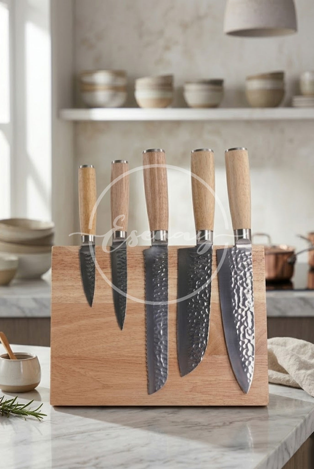 MakerFlo Kitchen Knife Set with Magnetic Stand Images | 3 Styled Image Mockups