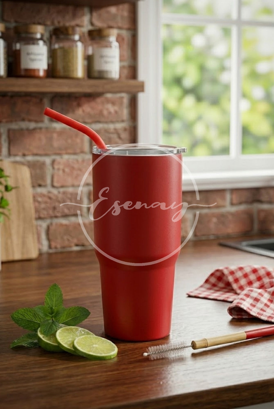 MakerFlo 30oz Tumbler Image | 1 Styled Image Mockup | Red