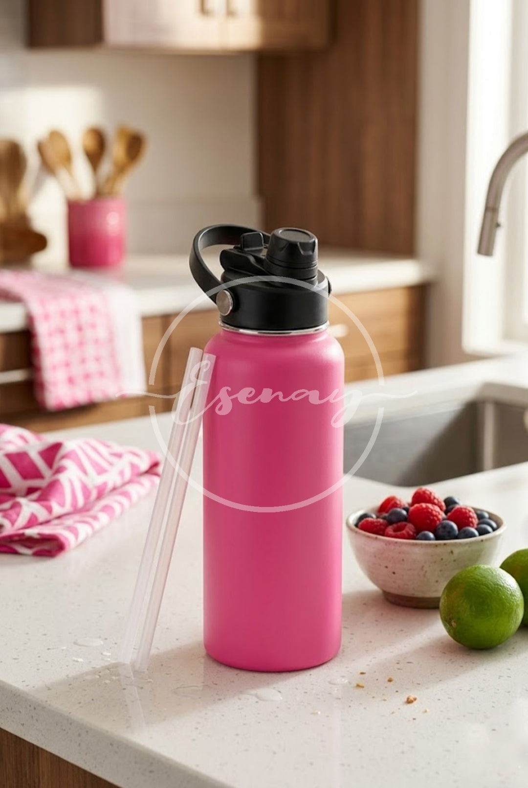 MakerFlo 32oz Hydro Bottle Image | 1 Styled Image Mockup | Pink