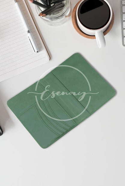 MakerFlo Laserette Passport Wallet Images Set | 2 Styled Image Mockups | Sage