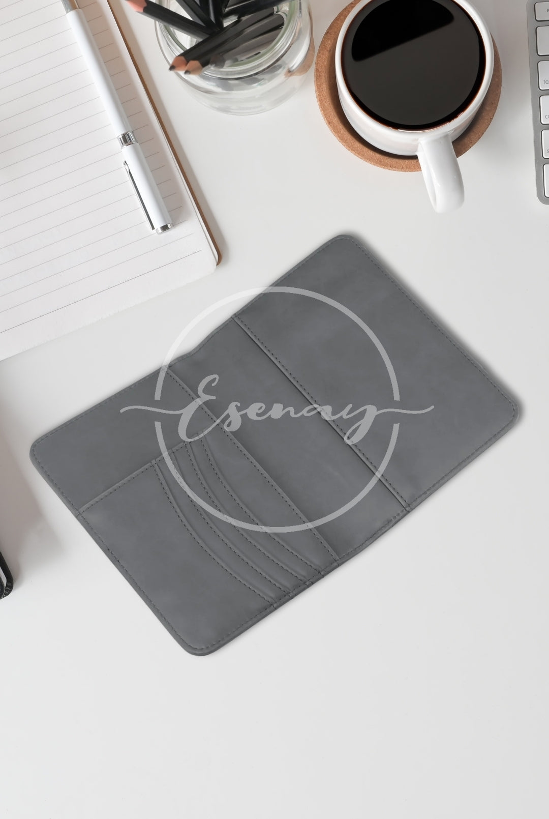 MakerFlo Laserette Passport Wallet Images Set | 2 Styled Image Mockups | Gray