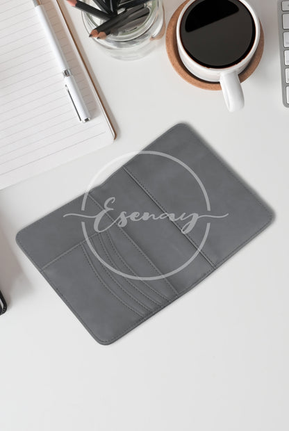 MakerFlo Laserette Passport Wallet Images Set | 2 Styled Image Mockups | Gray