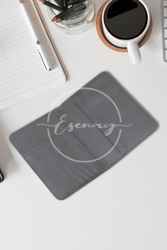 MakerFlo Laserette Passport Wallet Images Set | 2 Styled Image Mockups | Gray