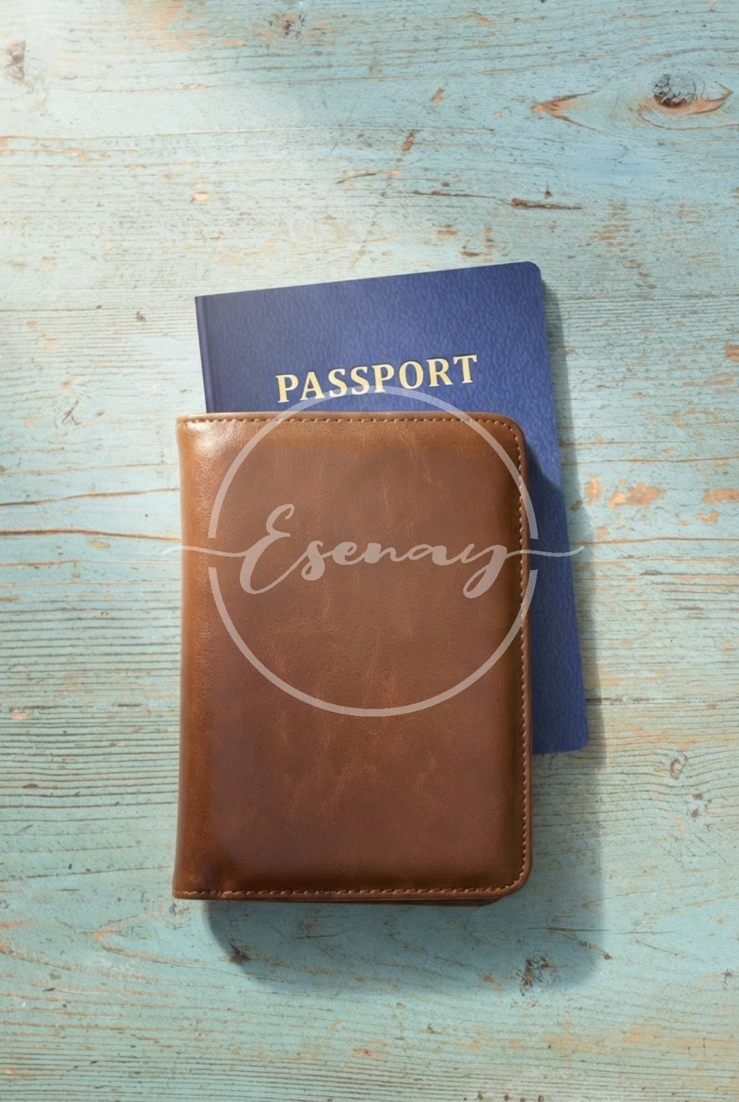 MakerFlo Laserette Passport Wallet Images Set | 2 Styled Image Mockups | Dark Brown